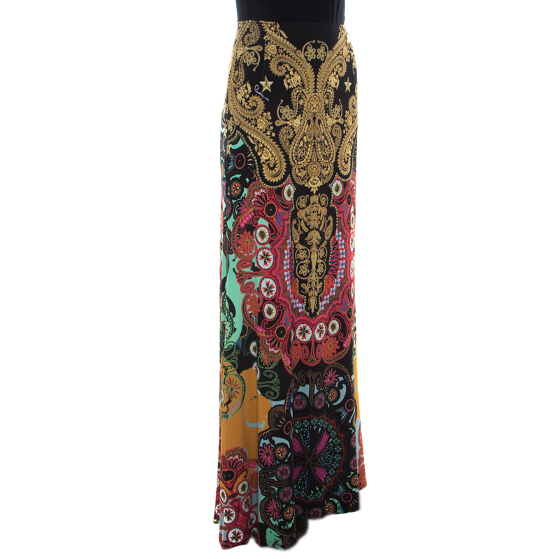 

Cavalli Class Multicolor Baroque Print Flared Maxi Skirt