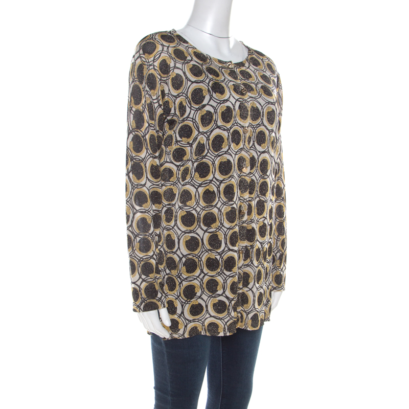 

Class by Roberto Cavalli Gold and Black Snake Printed Lurex Knit Cardigan