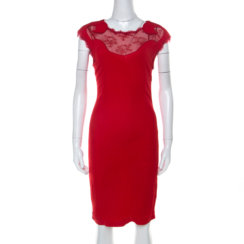 

Class By Roberto Cavalli Red Lace Insert Detail Sleeveless Dress