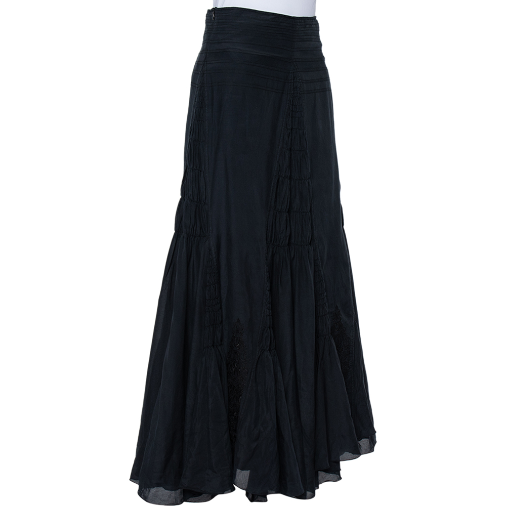 

Class by Roberto Cavalli Navy Blue Smocked Detailed Flared Maxi Skirt