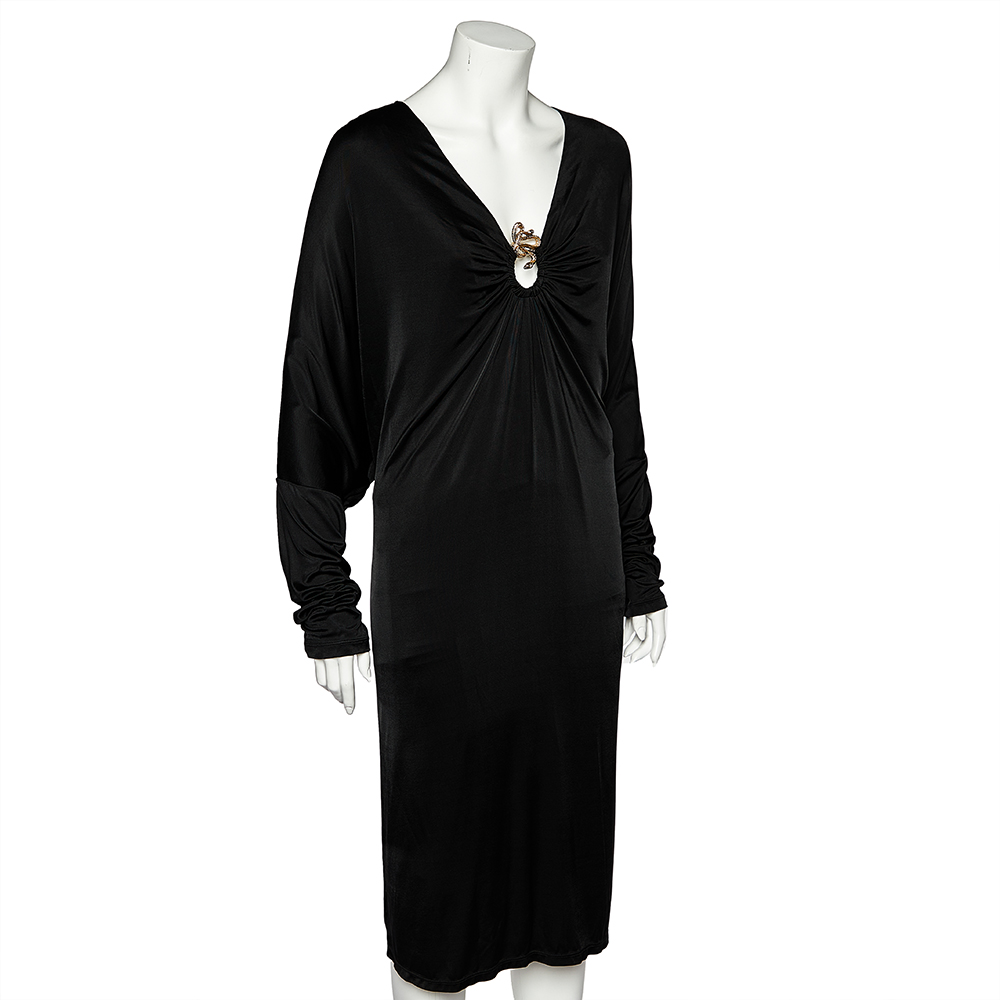 

Class by Roberto Cavalli Black Jersey Draped Neck Oversized Midi Dress