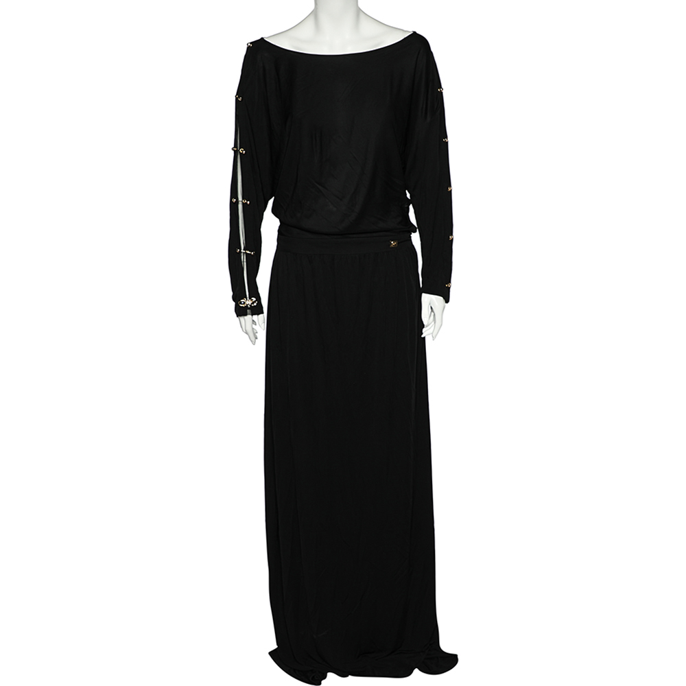 Shop Now For The Class by Roberto Cavalli Black Jersey Metal Link Detail Maxi Dress L | Shop