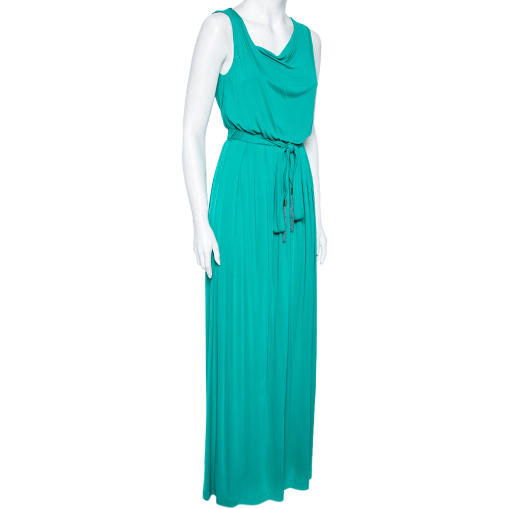 

Class by Roberto Cavalli Green Jersey Pleated Belted Maxi Dress