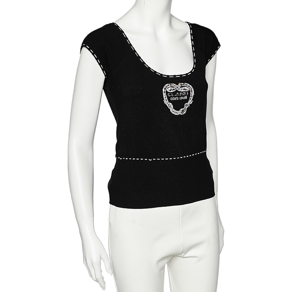 

Class By Roberto Cavalli Black Knit Logo Embellished Top