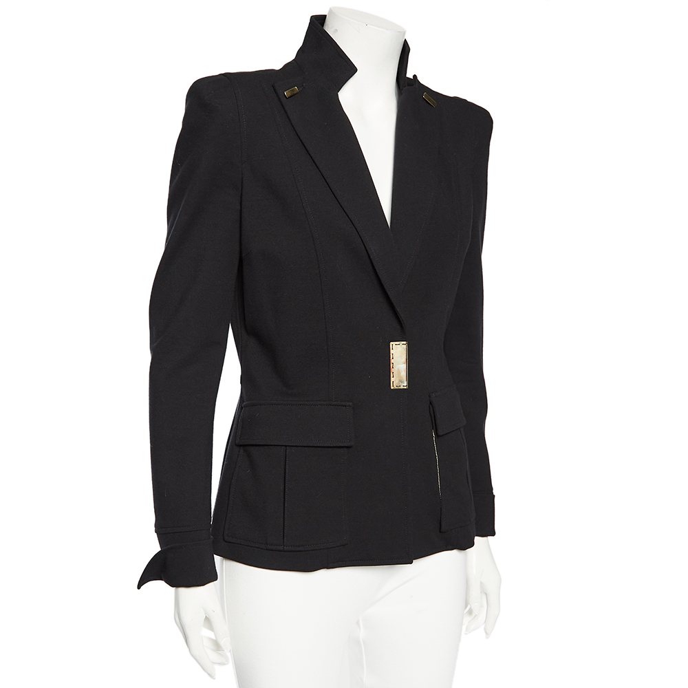 

Class by Roberto Cavalli Black Knit Pocketed Single Breasted Blazer