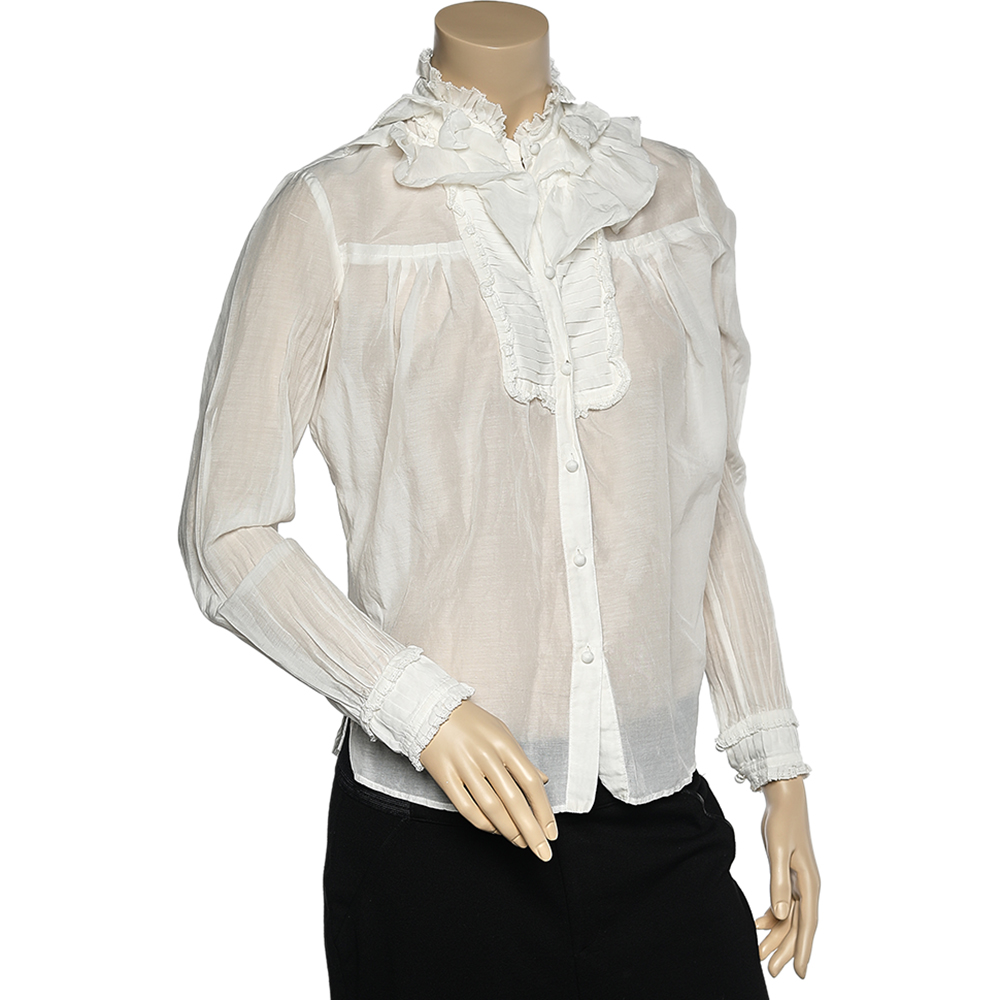 

Class by Roberto Cavalli Off-White Cotton Ruffle Trimmed Shirt