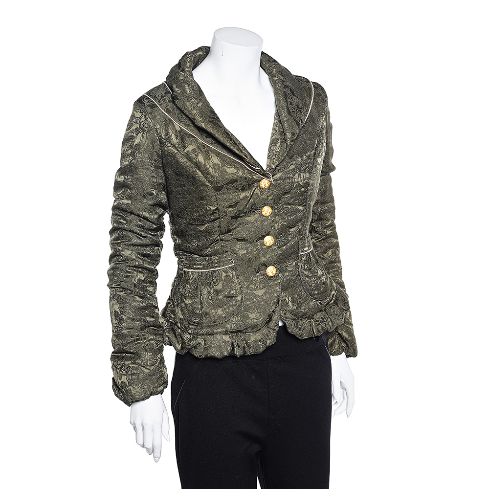 

Class by Roberto Cavalli Olive Green Jacquard Wool Quilted Jacket