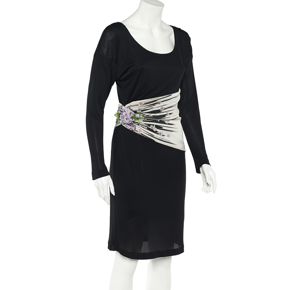 

Class By Roberto Cavalli Black Jersey Draped Waist Detail Midi Dress