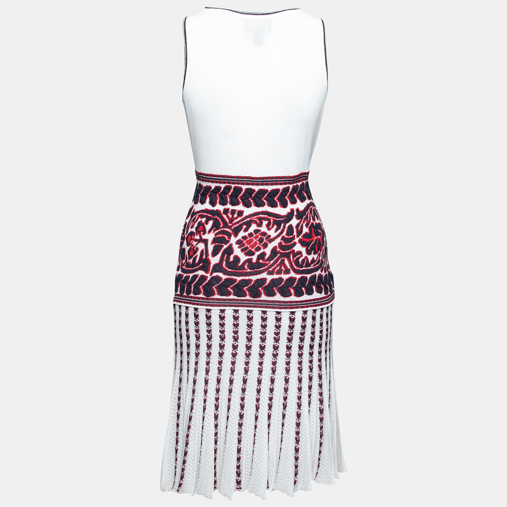 

Class by Roberto Cavalli White & Blue Intarsia Pointelle Knit Dress