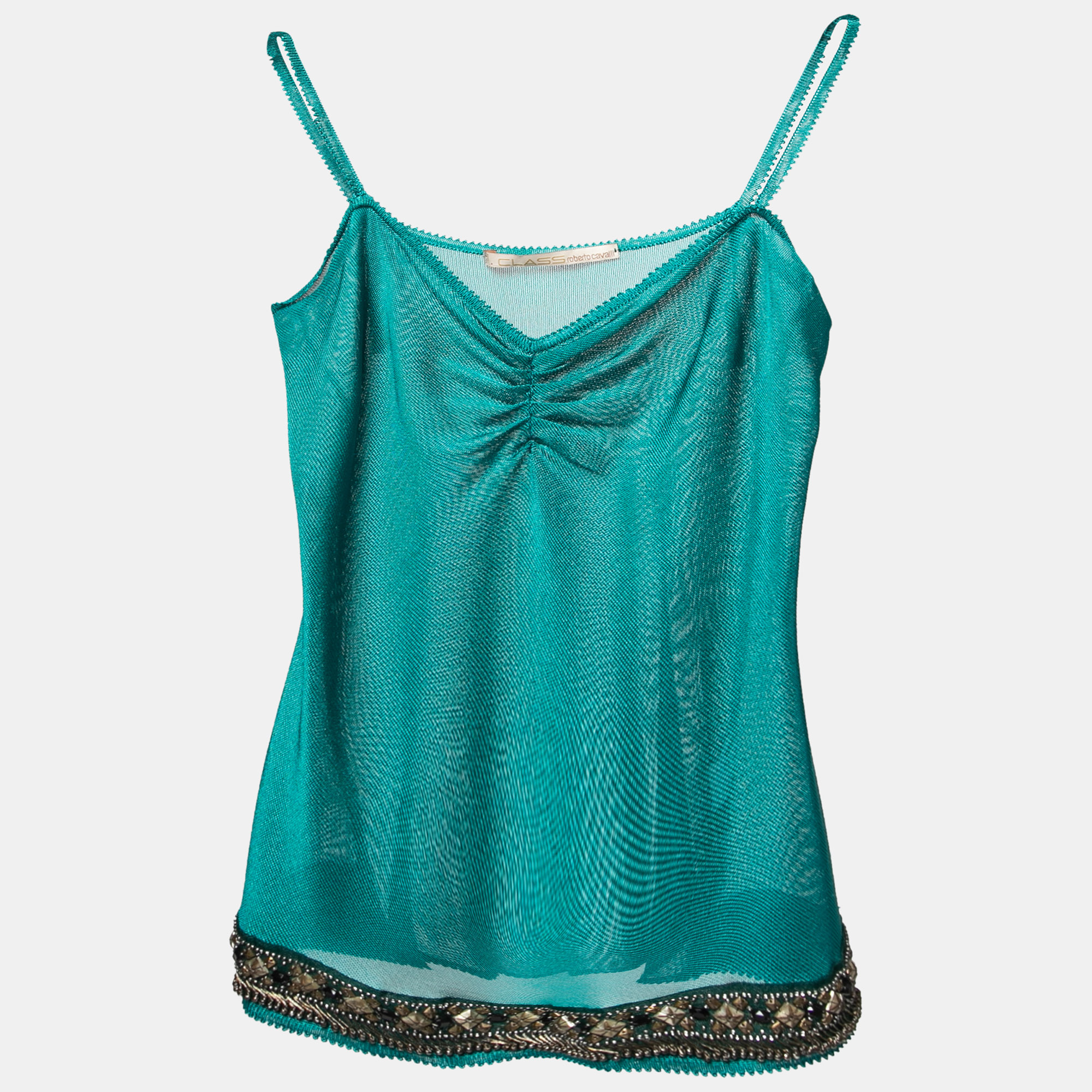 

Class by Roberto Cavalli Teal Blue Knit Embellished Hem Camisole