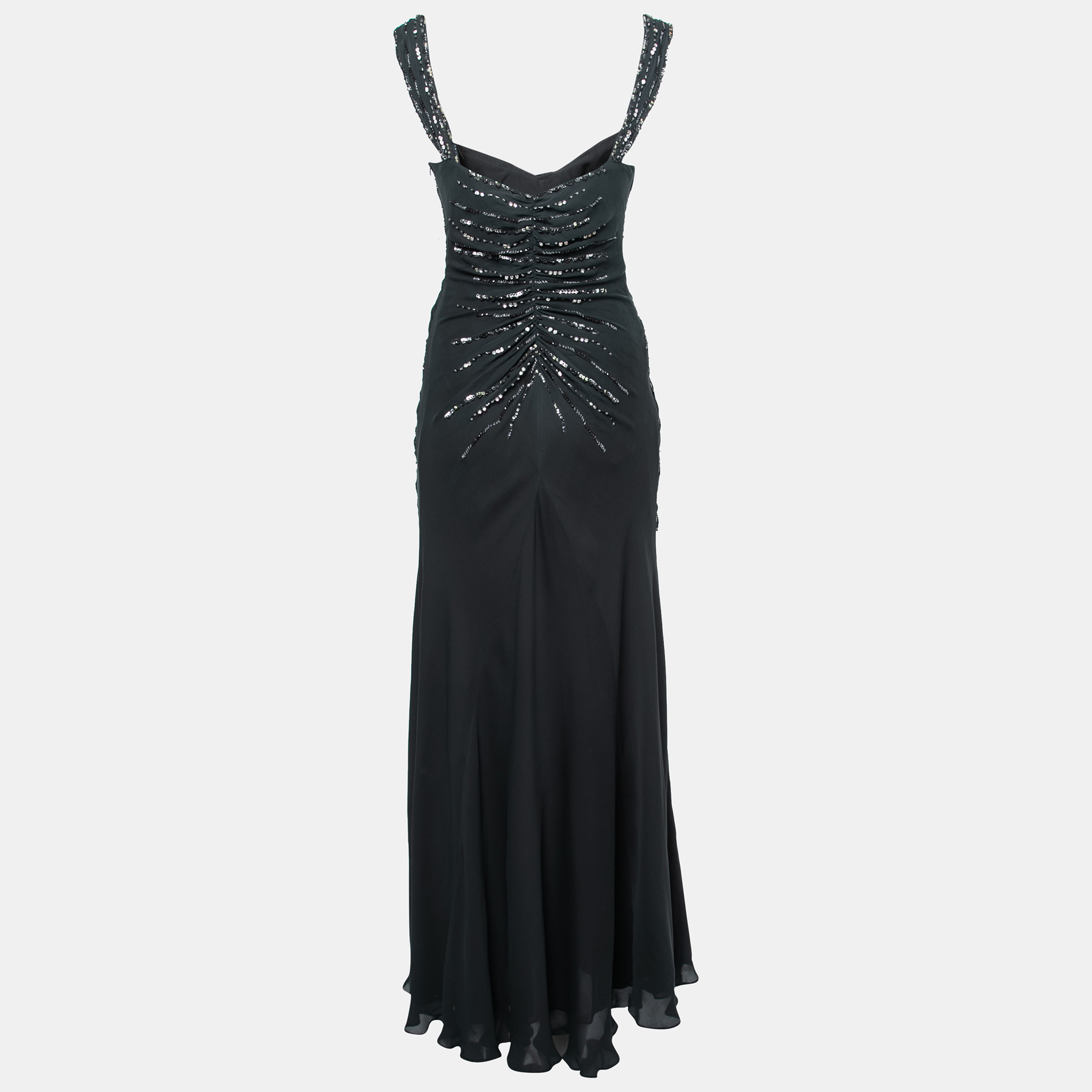 

Class by Roberto Cavalli Black Silk Crystal and Sequin Embellished Maxi Dress