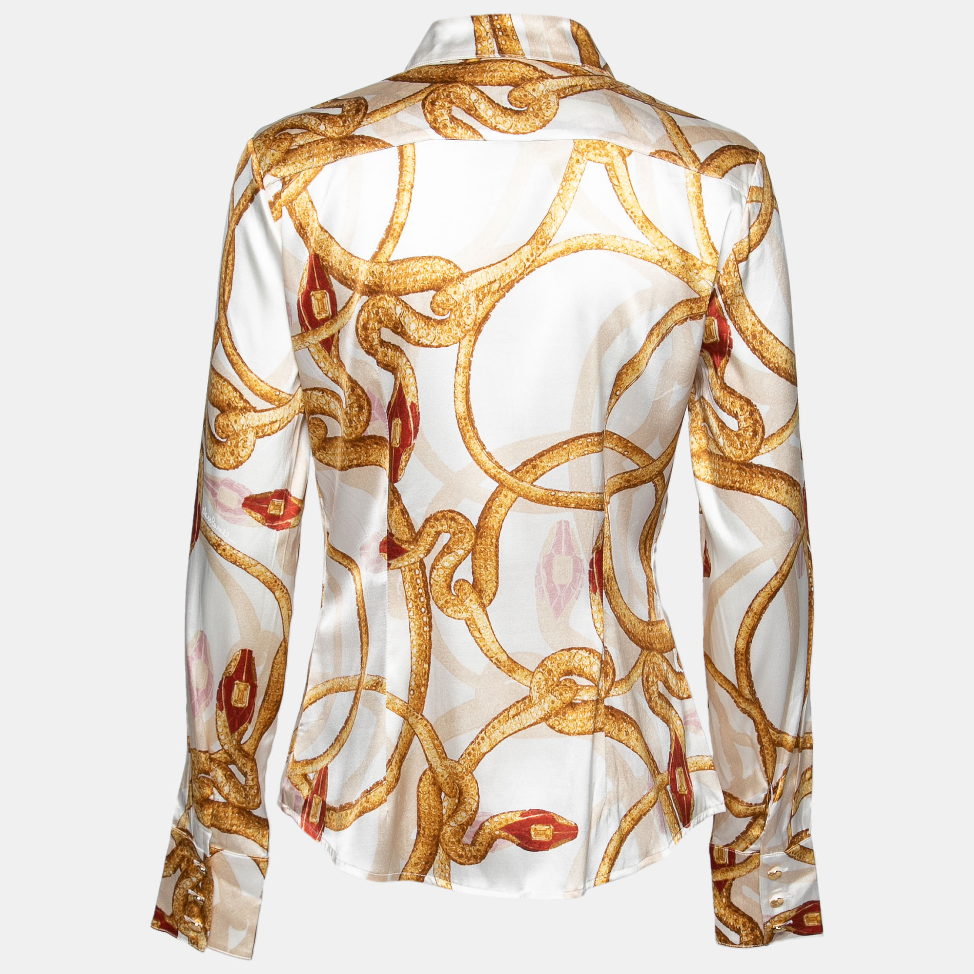 

Class by Roberto Cavalli Cream Chain Print Silk Shirt