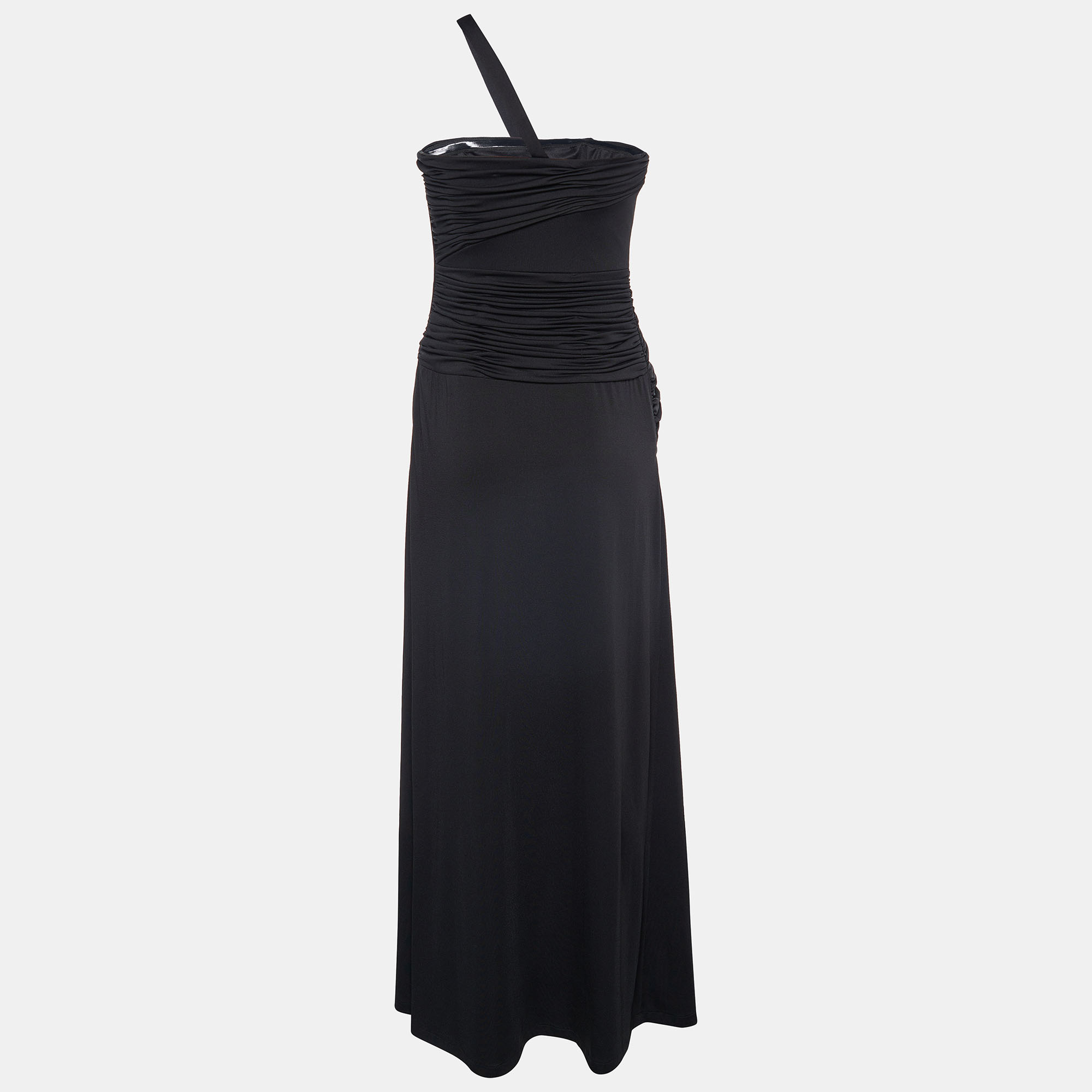 

Class by Roberto Cavalli Black Jersey Ruched One Shoulder Gown