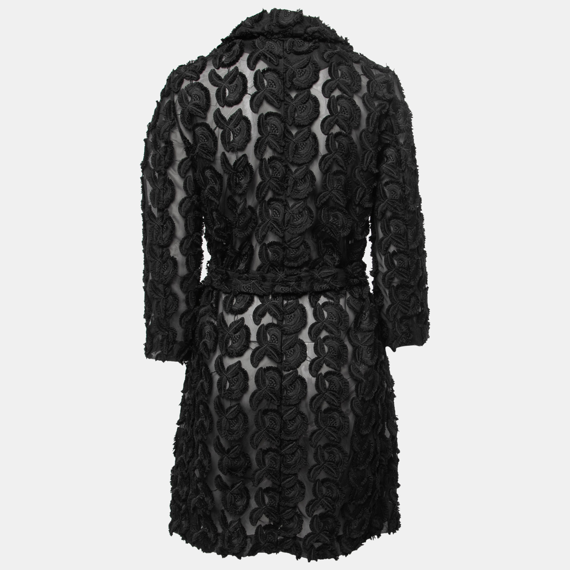 

Class by Roberto Cavalli Black Floral Embroidered Organza Belted Coat
