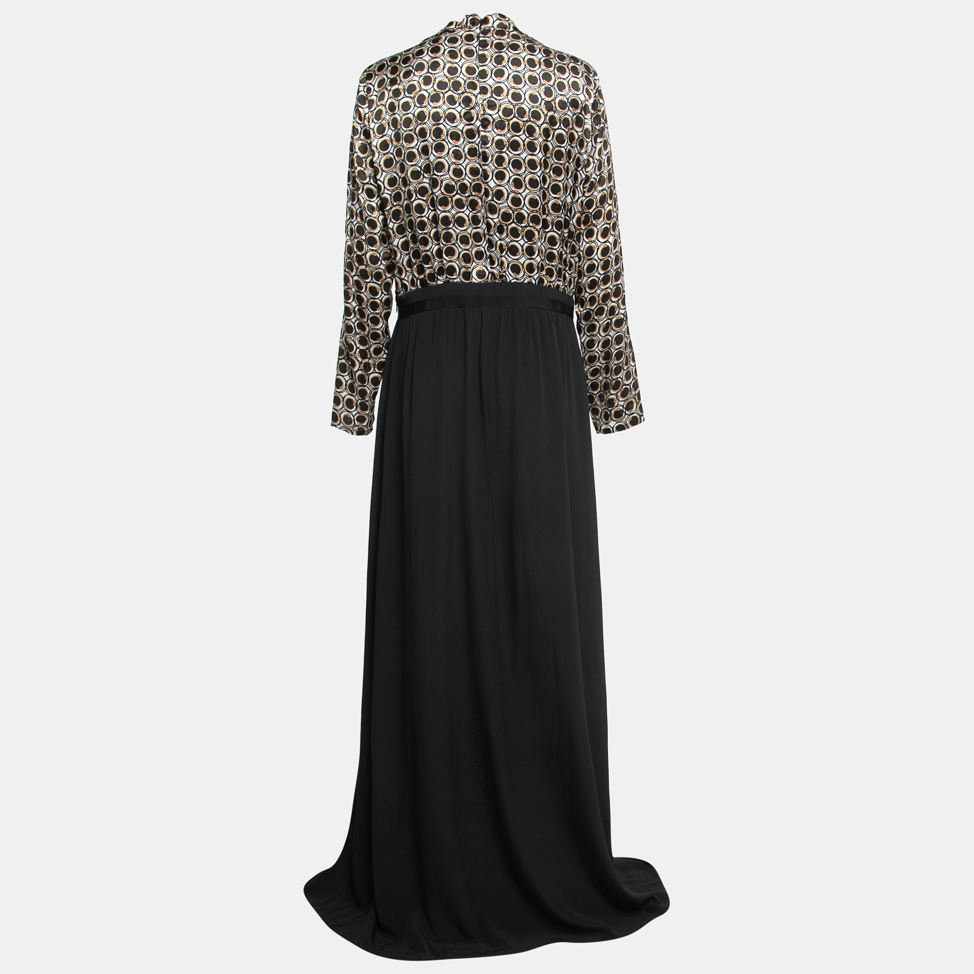 

Class by Roberto Cavalli Black Printed Silk & Crepe Long Sleeve Maxi Dress