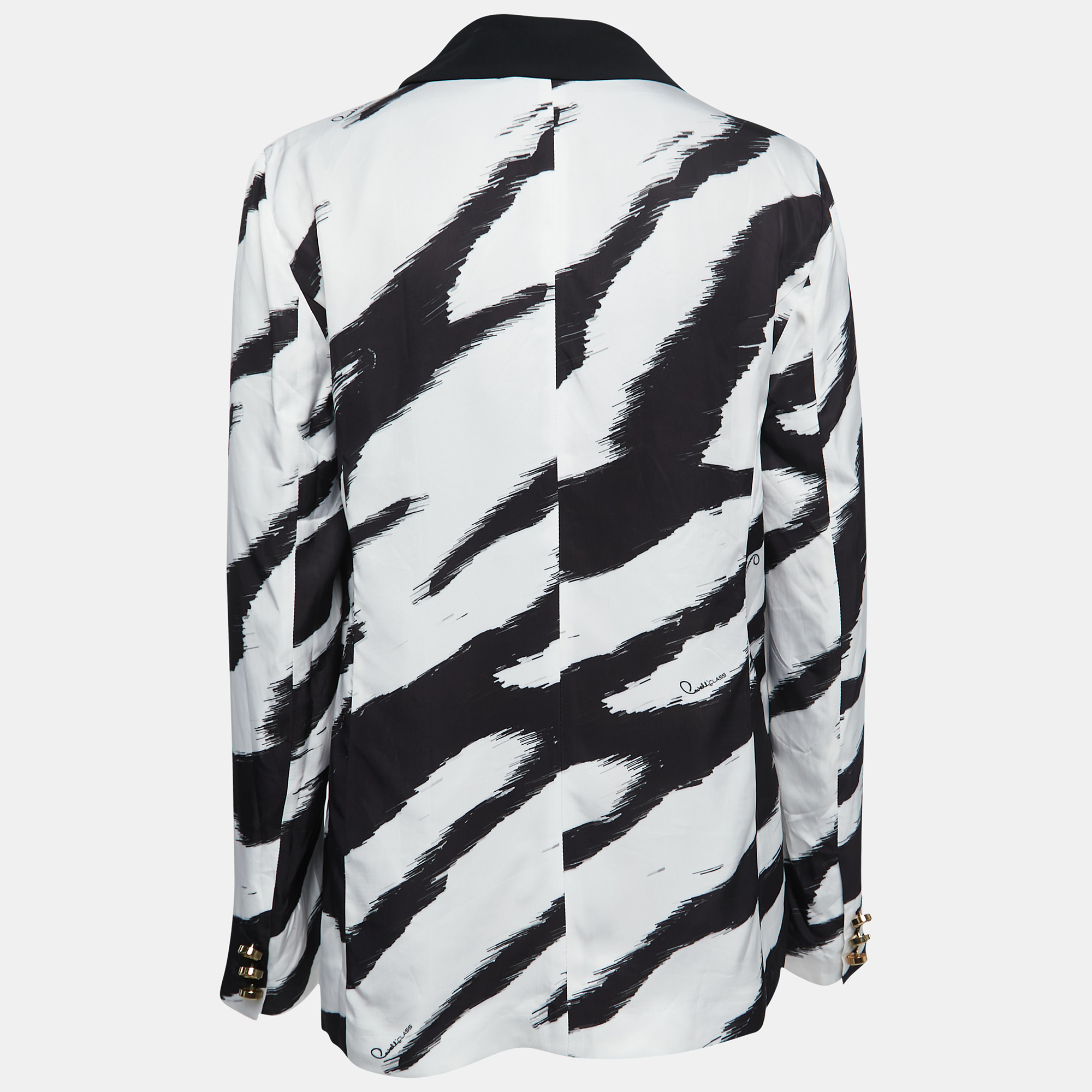 

Class by Roberto Cavalli Black/White Zebra Print Synthetic Button Front Jacket, Beige