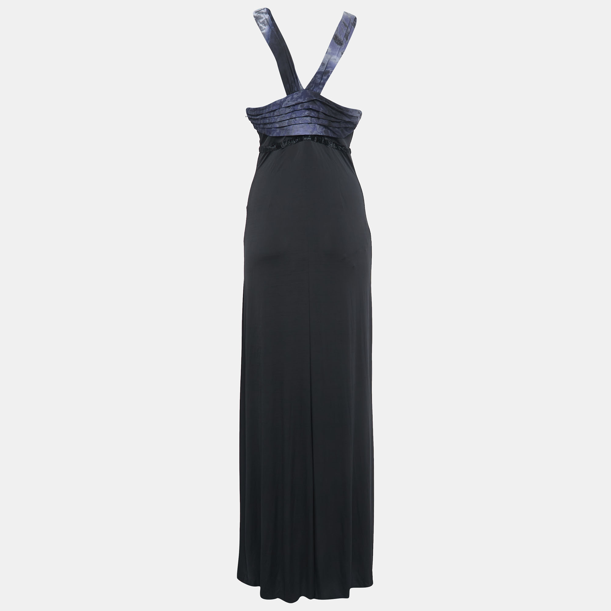 

Class by Roberto Cavalli Black Printed Silk & Jersey Sleeveless Maxi Dress