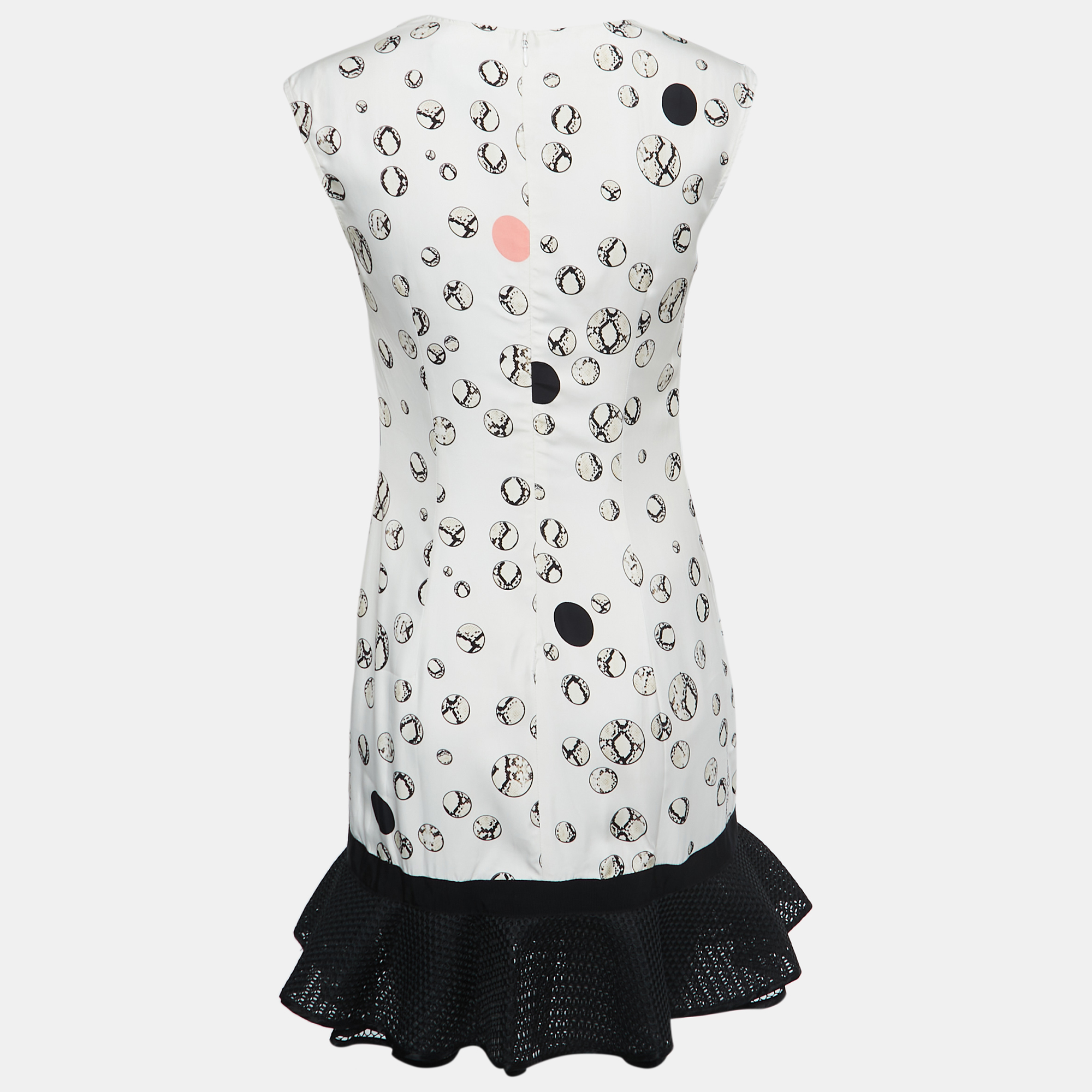 

Class by Roberto Cavalli White/black Printed Crepe Sleeveless Flared Short Dress