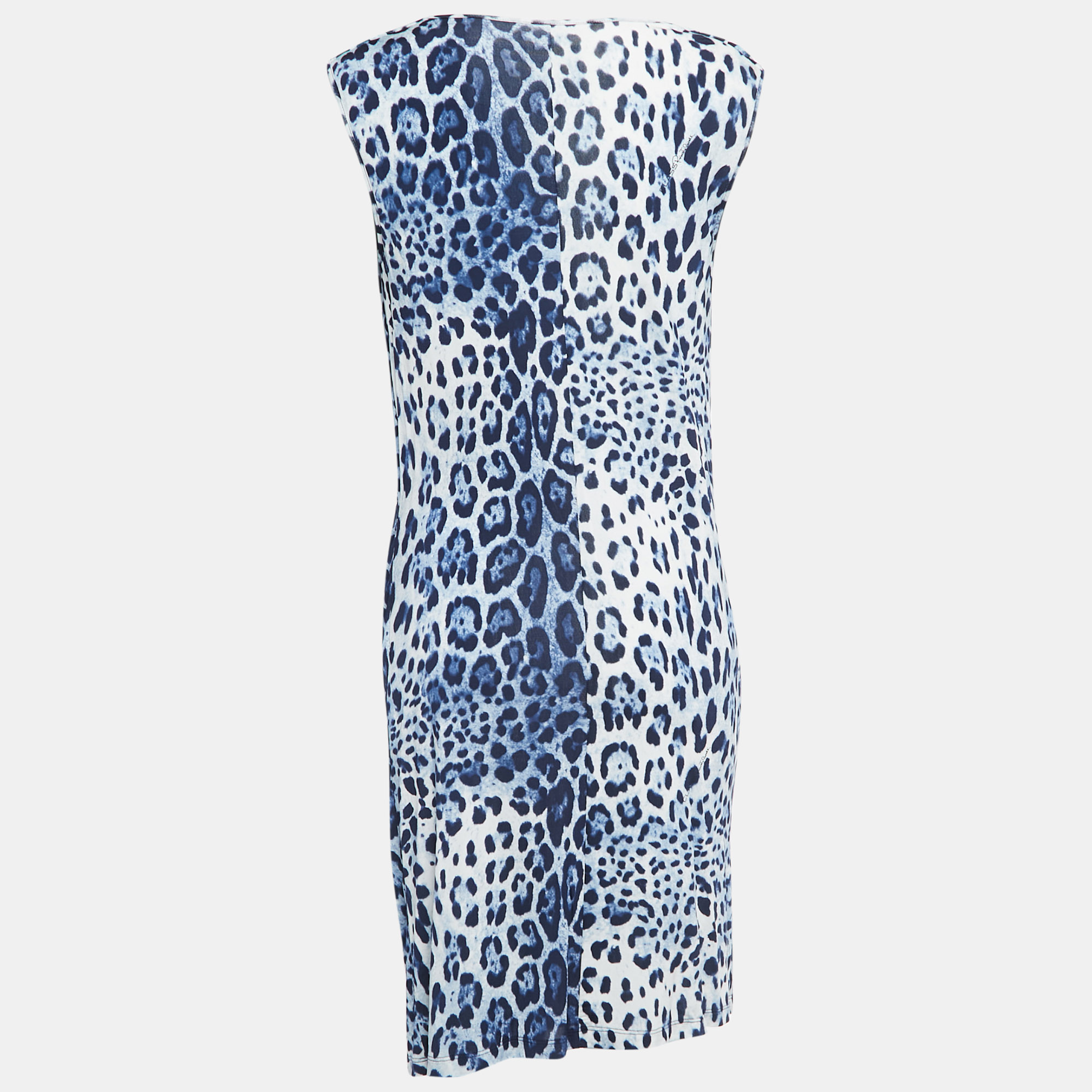 

Class by Roberto Cavalli Blue Leopard Print Draped Sleeveless Short Dress