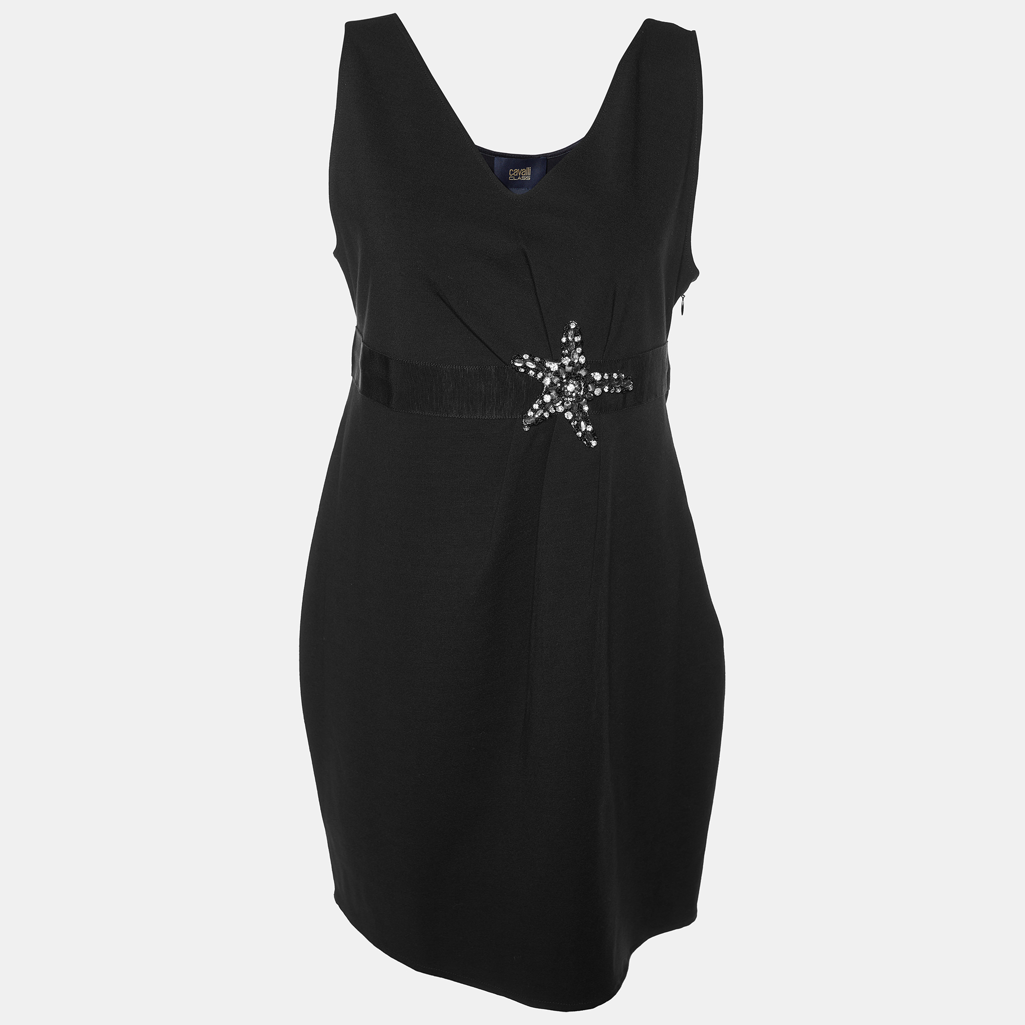 Pre-owned Class By Roberto Cavalli Cavalli Class Black Cotton Knit Star Embellished Sleeveless Sheath Dress M