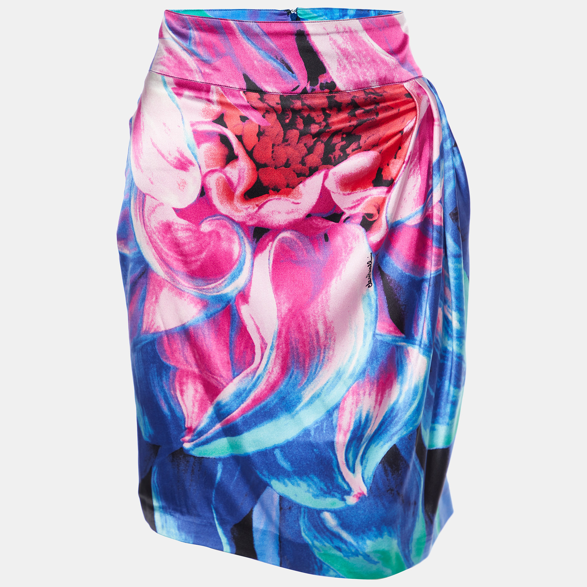 Pre-owned Class By Roberto Cavalli Multicolor Printed Silk Satin Pleated Mini Skirt M