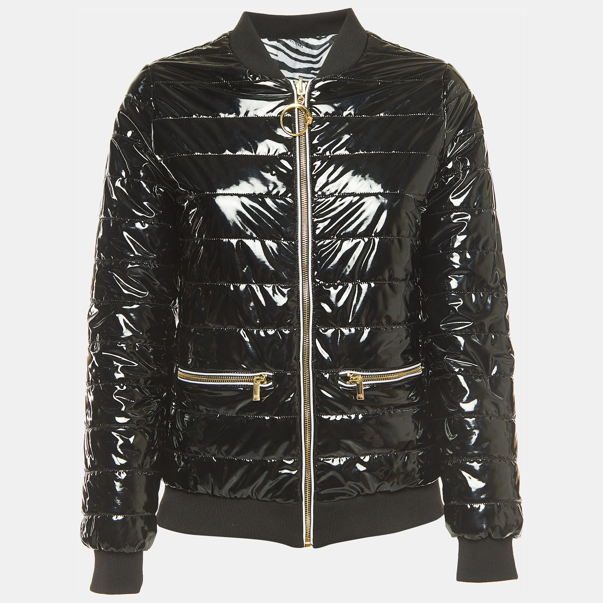 Pre-owned Class By Roberto Cavalli Black Quilted Synthetic Bomber Jacket S