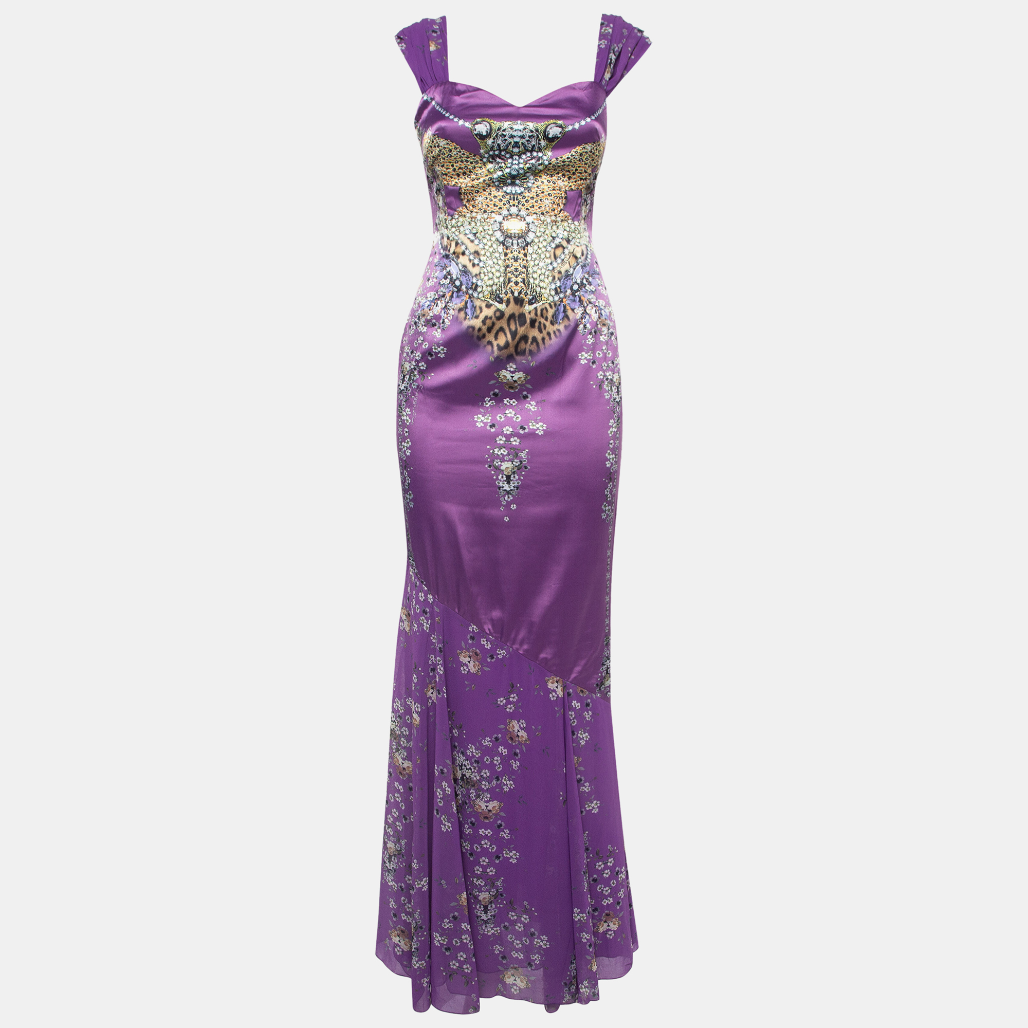 

Class by Roberto Cavalli Purple Floral Print Satin and Chiffon Mermaid Gown S