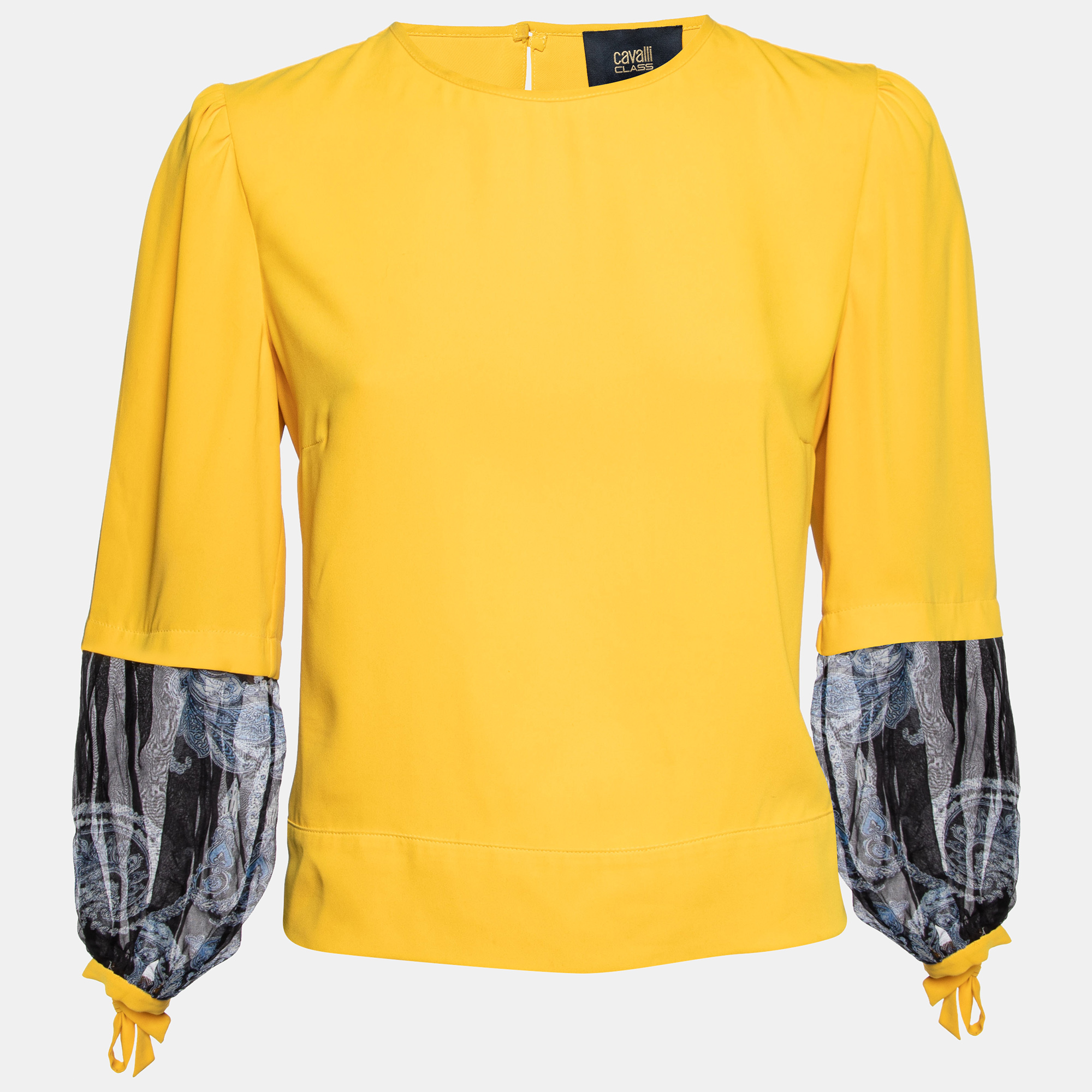 Pre-owned Class By Roberto Cavalli Yellow Crepe & Silk Paneled Blouse M