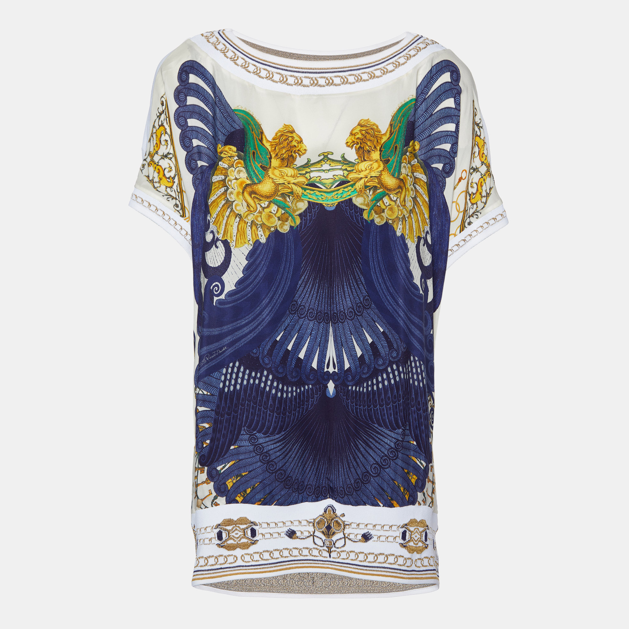 

Class by Roberto Cavalli Navy Blue Printed Silk & Knit Tunic XL