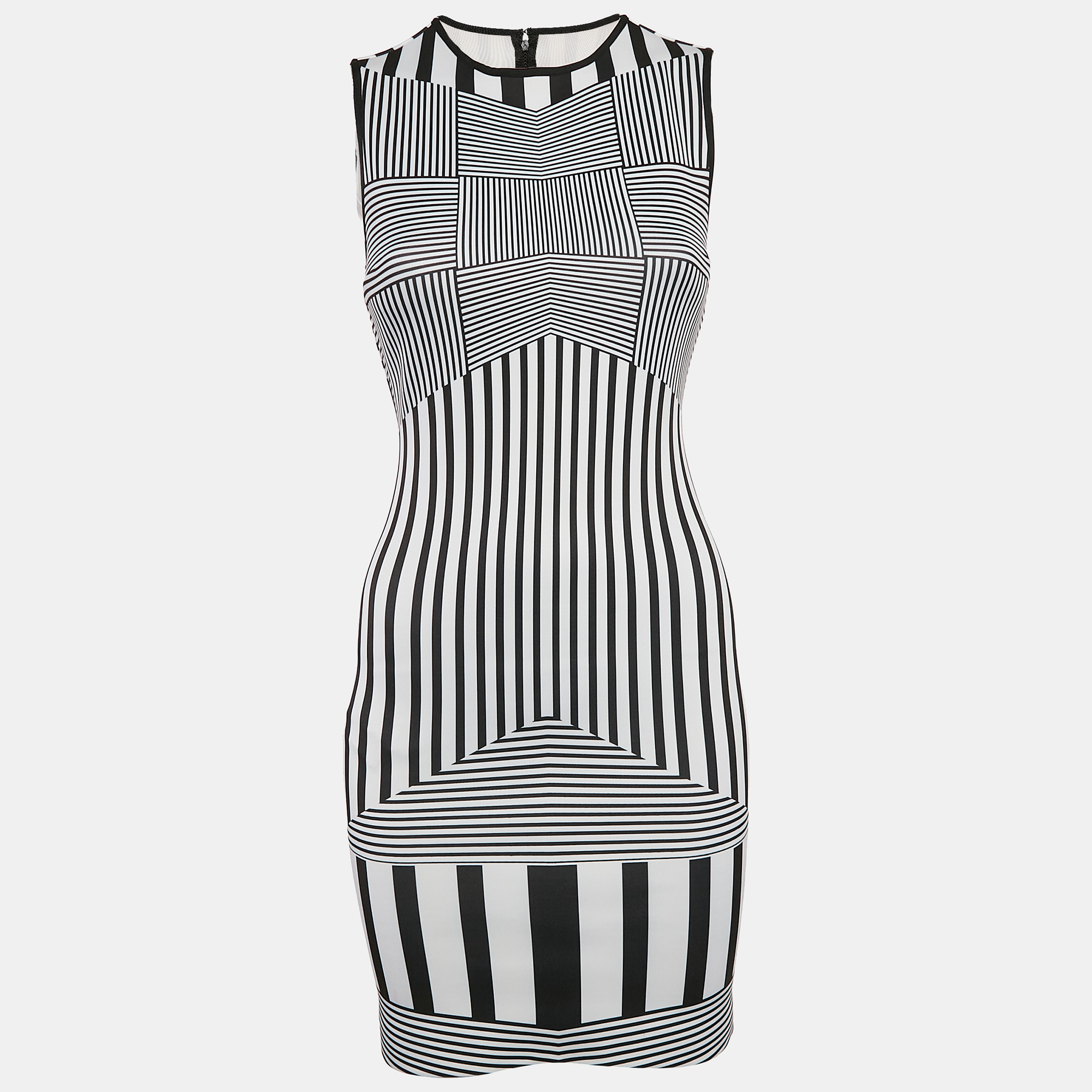 

Clover Canyon Black/White Stripe Print Jersey Bodycon Dress XS