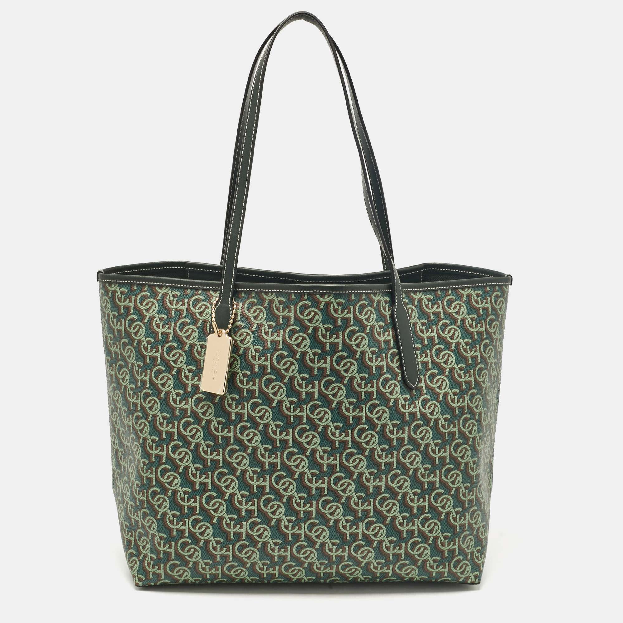 

Coach Green Monogram Coated Canvas and Leather City Tote