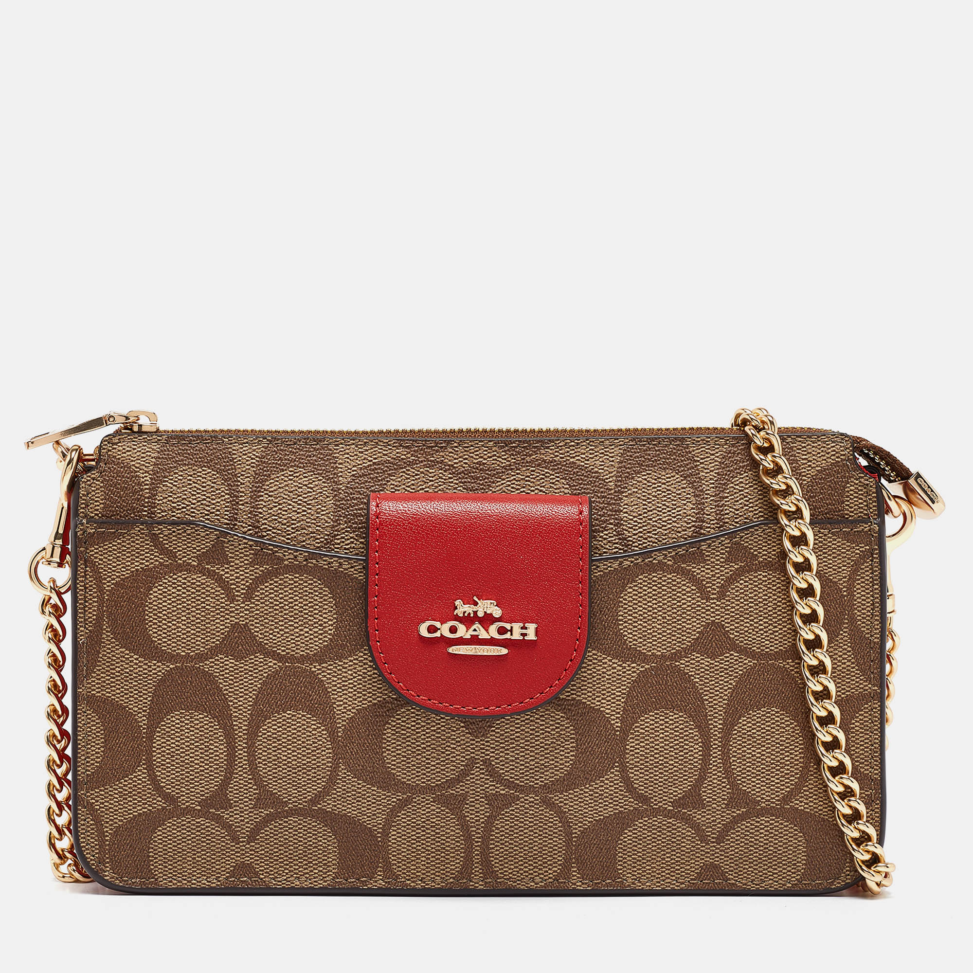 

Coach Beige/Red Signature Coated Canvas and Leather Poppy Crossbody Clutch Bag