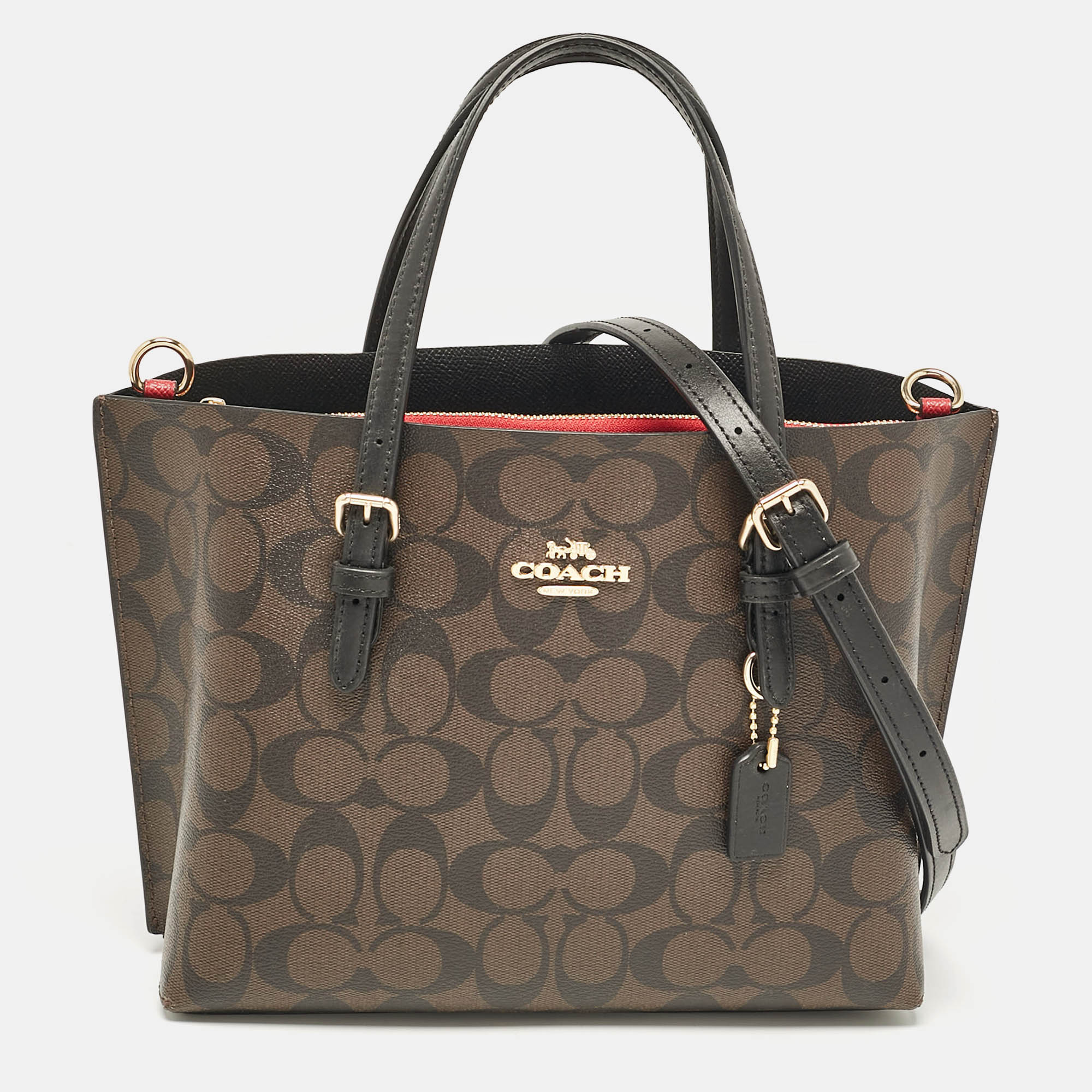 

Coach Dark Brown/Black Signature Coated Canvas and Leather Molly 25 Tote