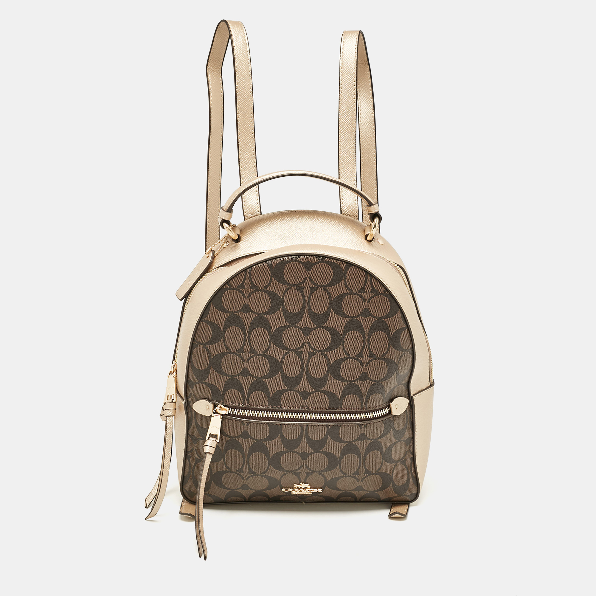 

Coach Gold/Brown Signature Coated Canvas and Leather Jordyn Backpack