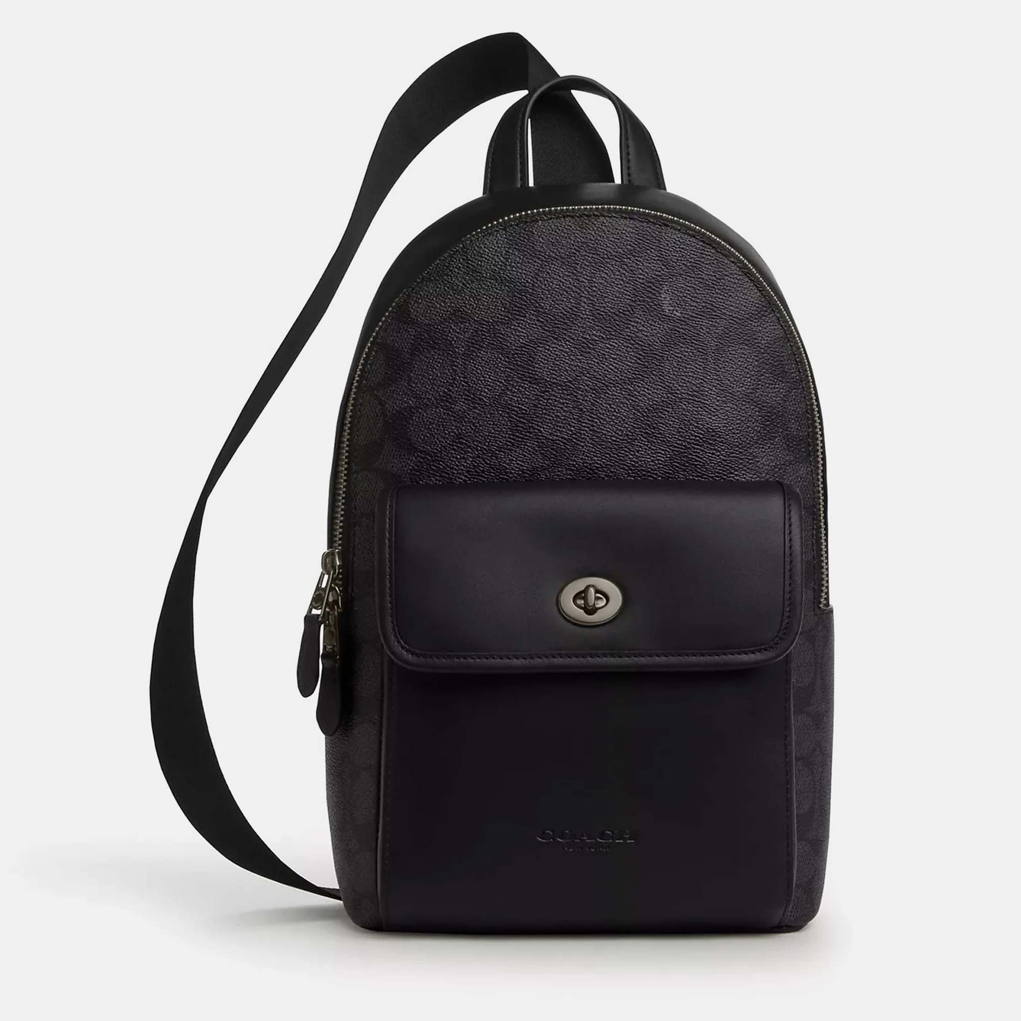 

Coach Turnlock Black signature Canvas Sling