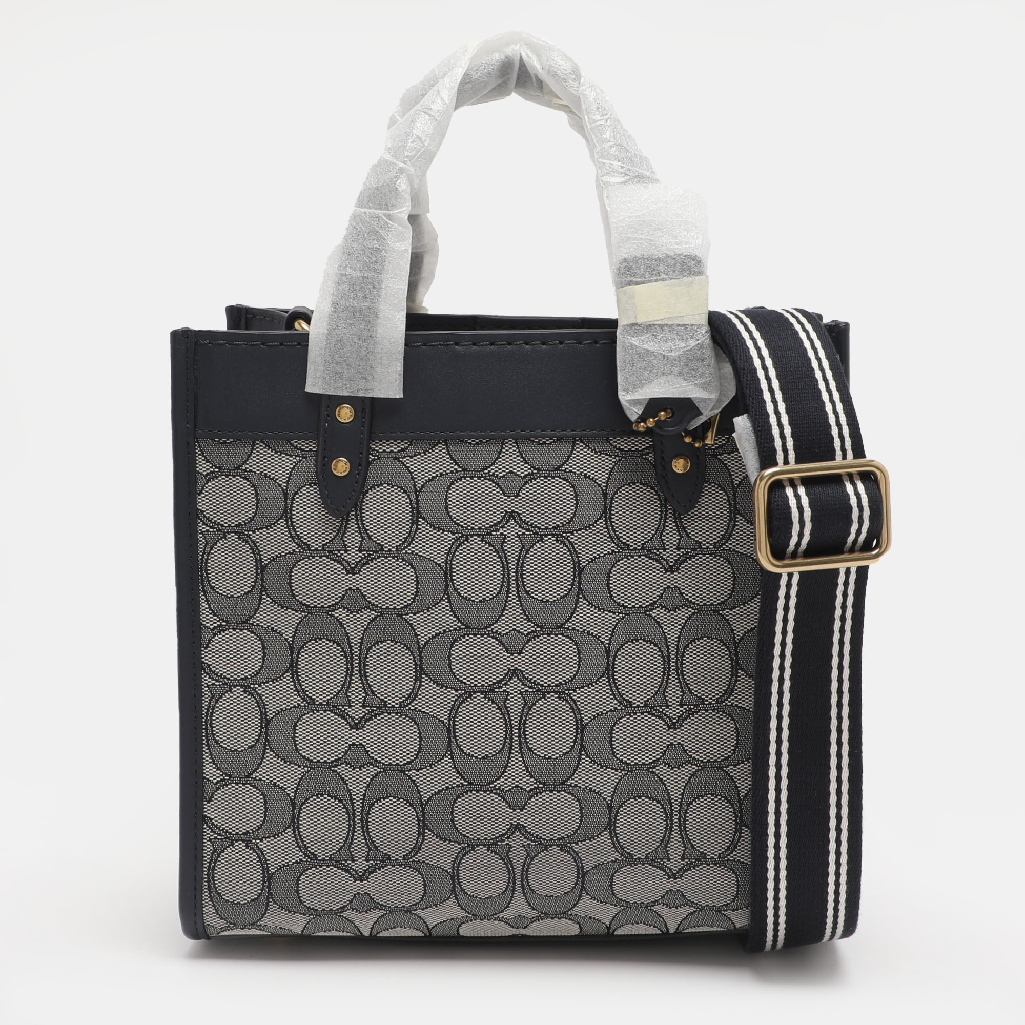 Pre-owned Coach Navy Blue Signature Canvas And Leather Field 22 Tote