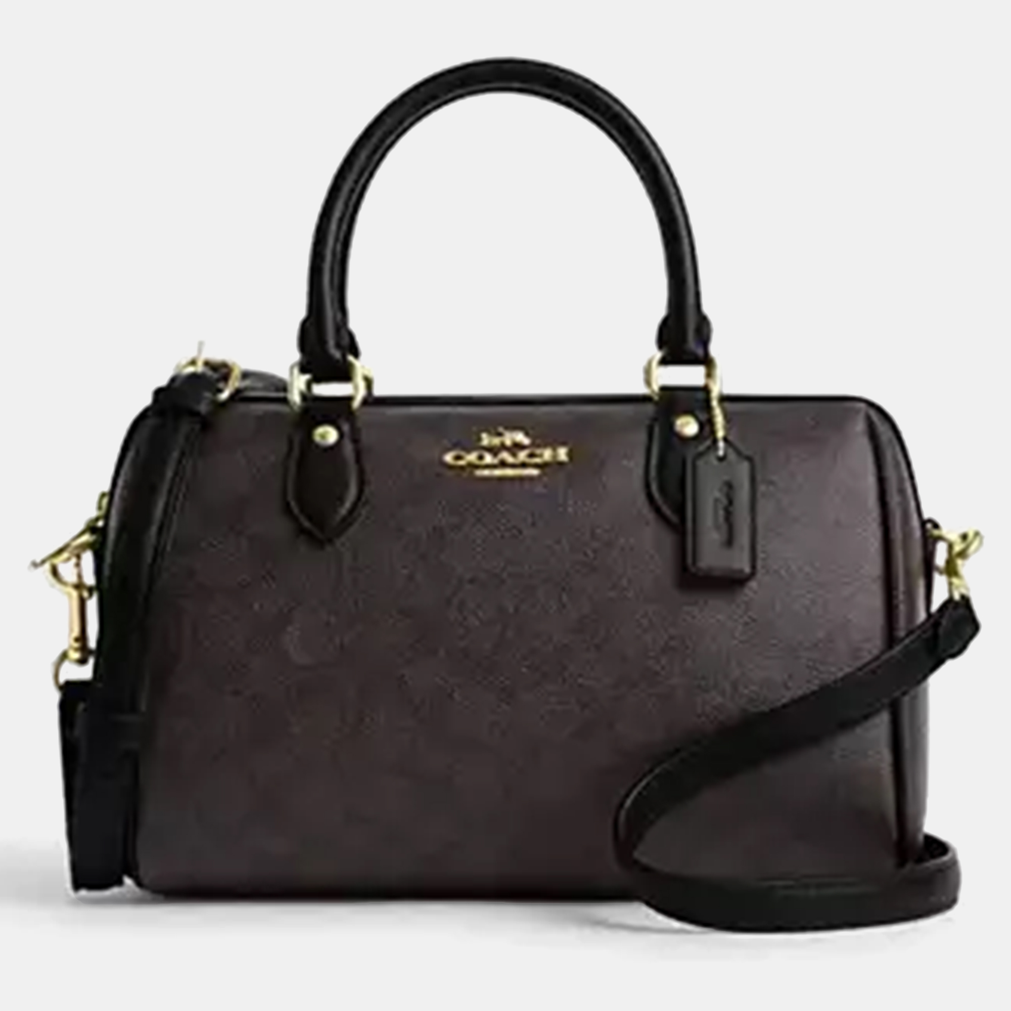 

Coach Rowan Signature Canvas Walnut, Black Leather Satchel Bag