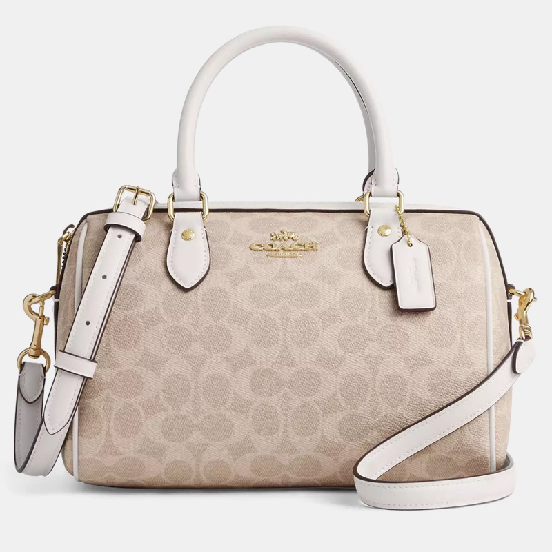 

Coach Rowan Signature Canvas Chalk Leather Satchel Bag, Beige