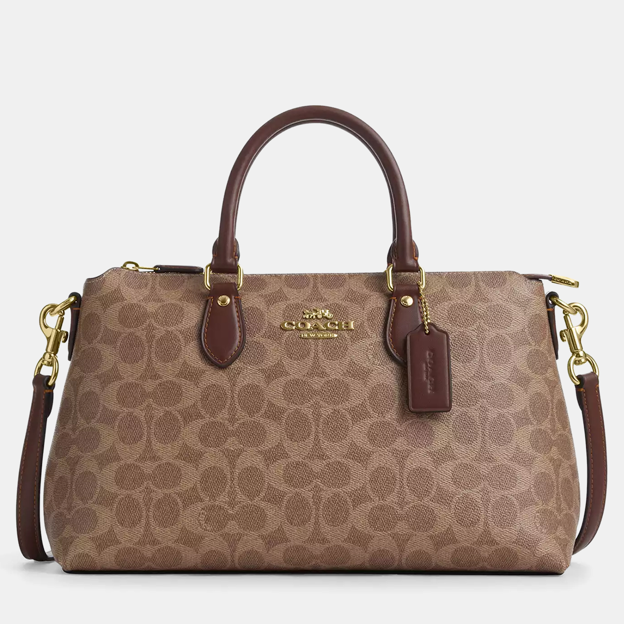 Pre-owned Coach Georgia Signature Canvas Tan Leather Satchel Bag In Brown