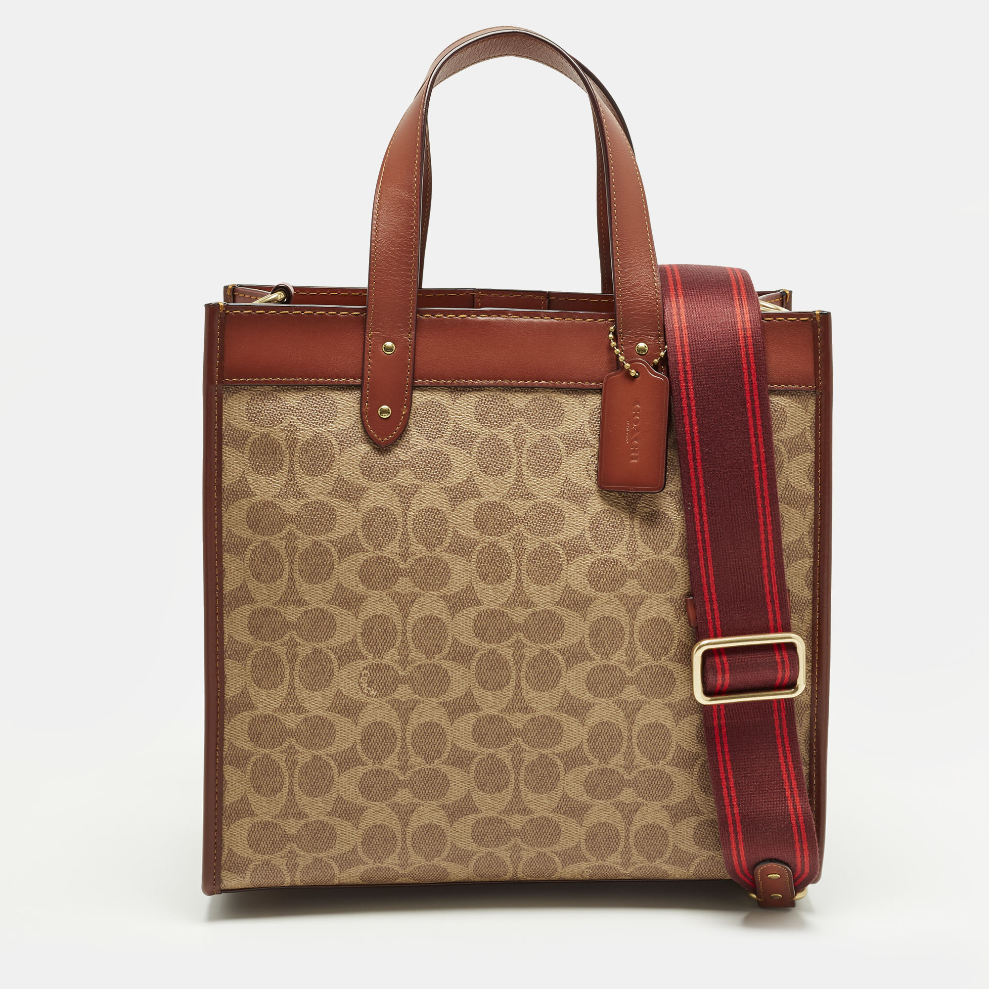 

Coach Field Brown/Beige Signature with Horse Carriage Print Coated Canvas and Leather Tote