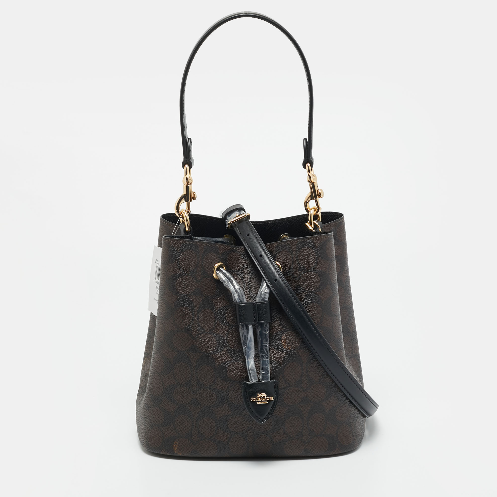 

Coach Rowan Brown Signature Coated Canvas and Leather Bucket Bag