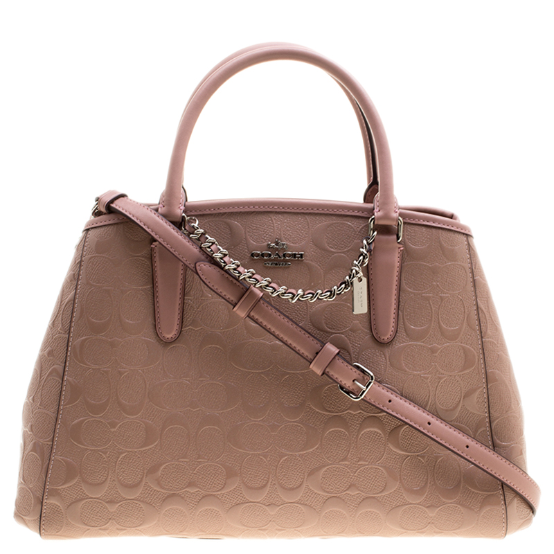 Coach Pink Signature Patent Leather Tote