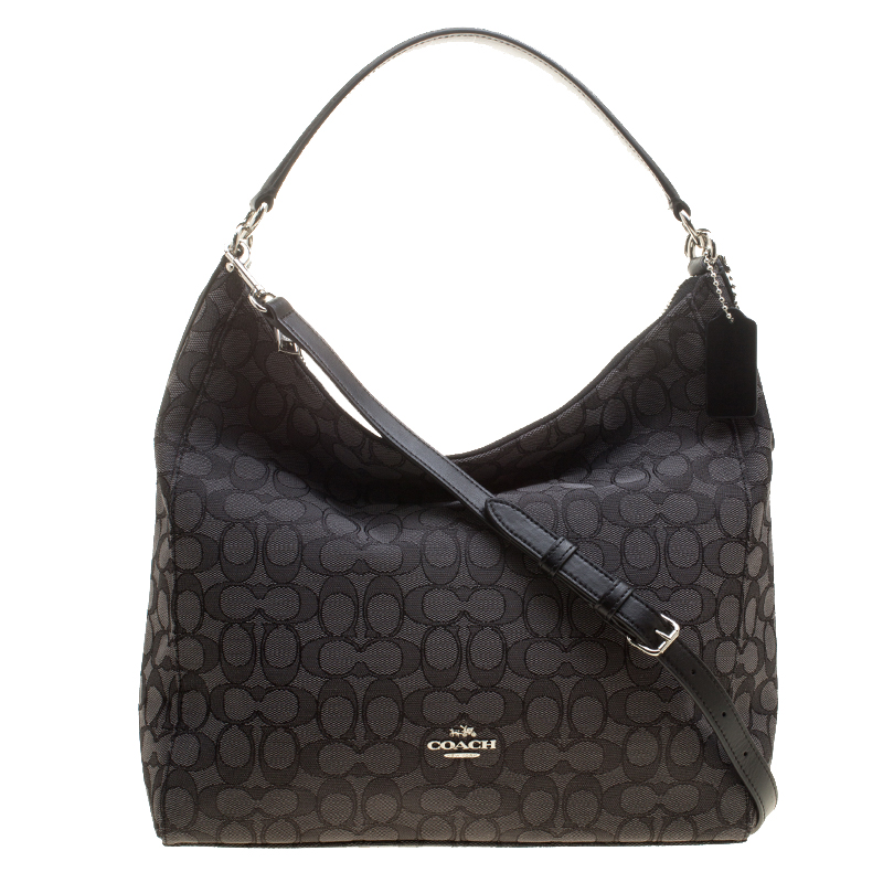 مملوكة مسبقًا Coach Grey/Black Signature Canvas and Leather Celeste Hobo