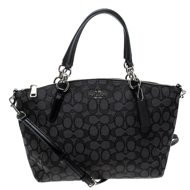 Pre Owned Coach Grey/Black Signature Canvas and Leather Kelsey Tote