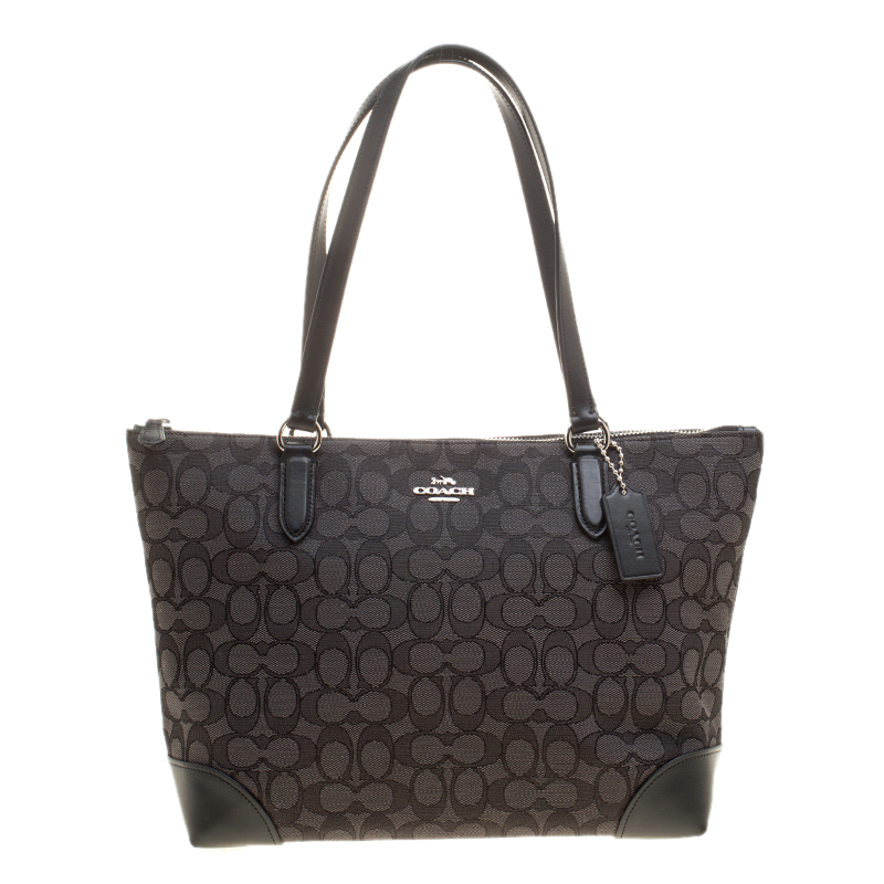 Coach Grey/Black Signature Canvas and Leather Tote