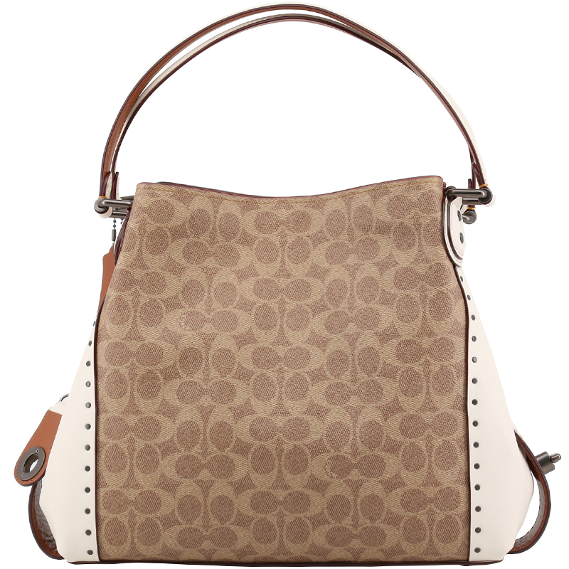 Coach Two Tone Signature Coated Canvas/Leather Edie Shoulder Bag