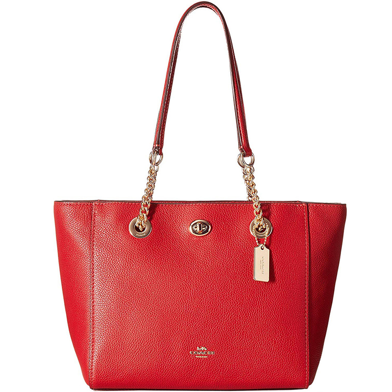 coach red leather tote