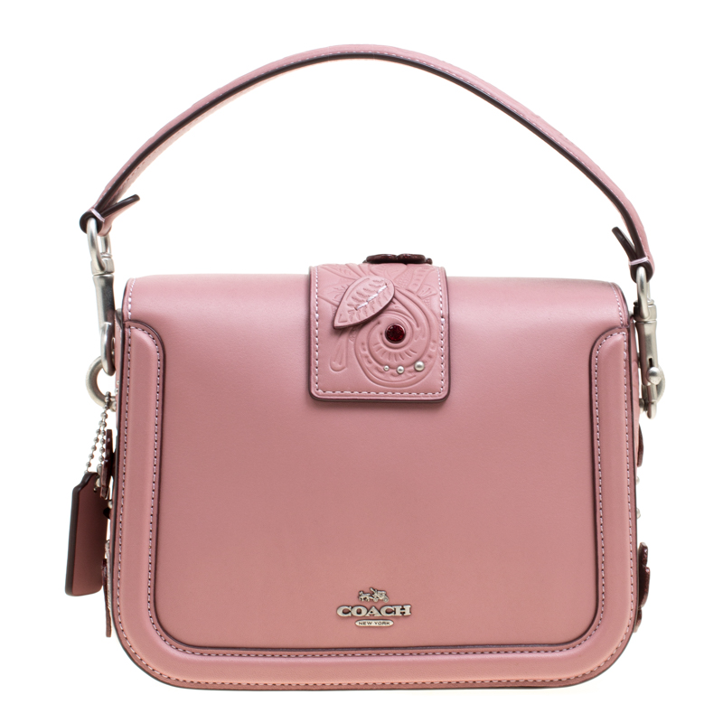 Coach Bubble Gum Suede and Leather Tea Rose Tooling Page Shoulder Bag Coach