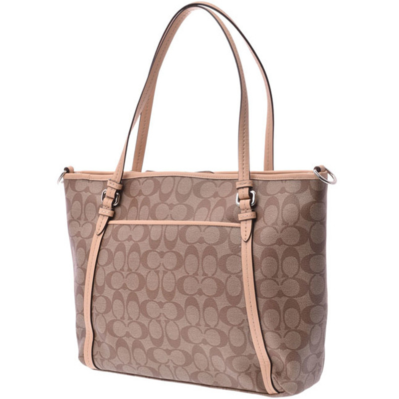 

Coach Beige Signature PVC Peyton Pocket Tote