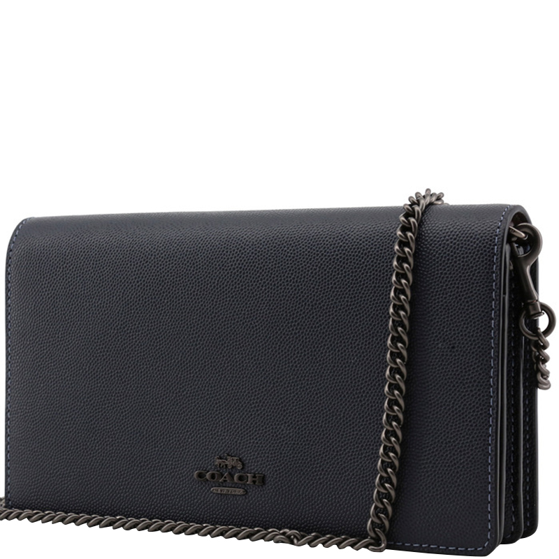 

Coach Navy Blue Pebble Leather Chain Clutch Bag